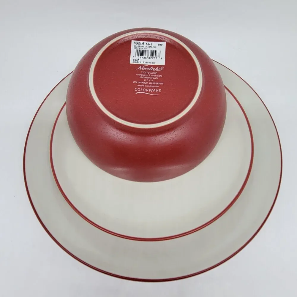 Noritake Colorwave Raspberry Dinner Plate, Salad Plate And Cereal Bowl New